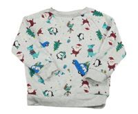 Světlešedá melírovaná vánoční mikina s obrázky PRIMARK