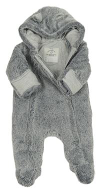 Šedo-bílá chlupatá zateplená kombinéza s kapucí s oušky George
