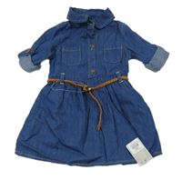 Nové - modré lehké riflové košilové šaty s páskem PRIMARK