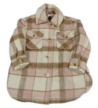 Smetanovo-hnědo-světlerůžová kostkovaná vlněná košilová bunda PRIMARK