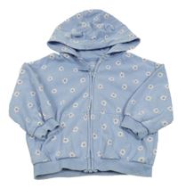 Světlemodrá propínací oversize mikina s květy a kapucí s oušky Next