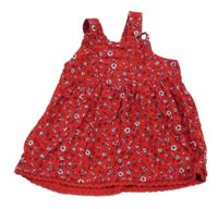 Červené manšestrové šaty s kytičkami a mašlí George