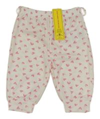 Nové - bílé tepláky s růžovými srdíčky SHEIN