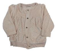 Světlerůžová sametová propínací mikina s kamínky Bonne