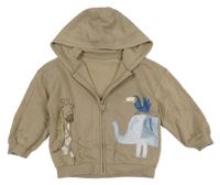 Béžová propínací oversize mikina se zvířátky a kapucí George