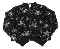 Černý tylový flitrový jarní crop bomber s hvězdičkami C&A