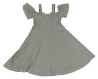 Černo-bílé pruhované šaty s volnými rameny Zara