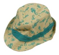 Béžový slaměný klobouk s mořskými koníky