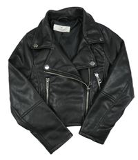 Černý koženkový jarní crop křivák s límečkem H&M