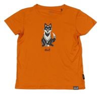 Tmavooranžové sportovní tričko s vlkem Wolfskin