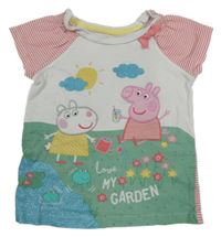 Bílo-olivovo-jahodové tričko s Peppa Pig a pruhy NUTMEG