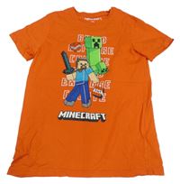 Cihlově červené tričko s potiskem Minecraft 