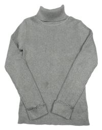 Šedý melírovaný žebrovaný svetrový rolák PRIMARK