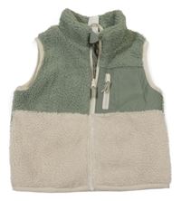 Khaki-smetanová huňatá podšitá vesta H&M