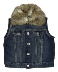 Tmavomodrá riflová crop vesta s kožešinovým límečkem H&M