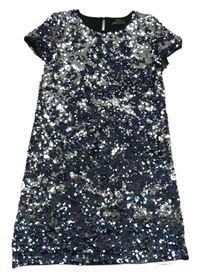 Tmavomodro-stříbrné flitrované šaty Primark