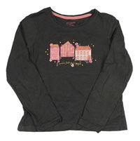 Antracitové triko s domky Primark