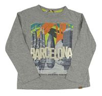 Šedé melírované triko s památkami - Barcelona