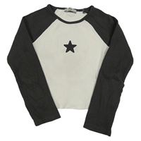 Bílo-tmavošedé žebrované crop triko s hvězdou zn. C&A