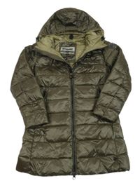 Khaki prošívaný šusťákový zateplený kabát s kapucí Blauer