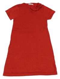 Červené třpytivé svetrové šaty s mašlí H&M