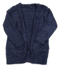 Tmavomodrý třpytivý chlupatý svetrový cardigan George