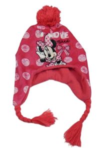 Malinová puntíkatá čepice s Minnie a bambulí Disney