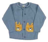 Modrý propínací svetr s kapsami s čumáky