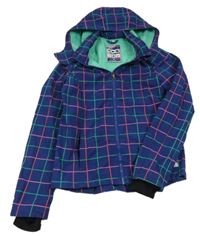 Tmavomodro-růžovo-zelená kostkovaná softshellová bunda s kapucí Tom Tailor