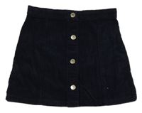 Tmavomodrá manšestrová propínací sukně H&M