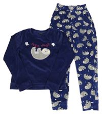 Tmavomodré plyšové pyžamo s lenochody M&Co.