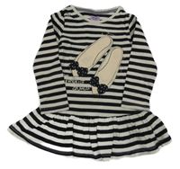 Béžovo-černá pruhovaná bavlněná šatová tunika s balerínami F&F