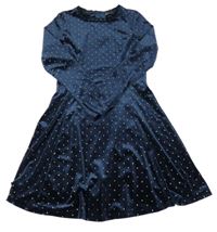 Tmavomodré puntíkaté sametové šaty M&S