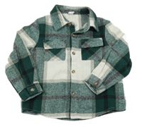 Tmavozeleno-šedo-bílá kostkovaná košilová bunda Shein