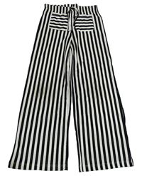 Černo-bílé pruhované pletené široké kalhoty s kapsami Matalan
