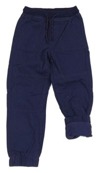 Tmavomodré plátěné podšité cuff kalhoty Lupilu