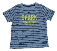 Modro-černé pruhované tričko se žraloky Lupilu