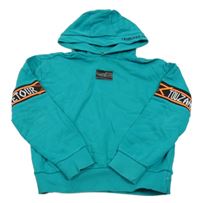 Modrozelená mikina s nášivkou a kapucí Retour