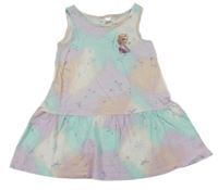 Tyrkysovo-lila-meruňkové batikované bavlněné šaty s Elsou H&M