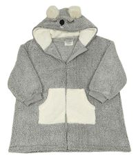 Šedo-bílá huňatá propínací oversize mikina s kapucí - koala Primark