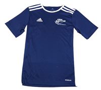 Tmavomodro-bílé sportovní funkční tričko s potiskem Adidas