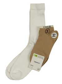 2x ponožky - bílé + hnědé s potiskem Chanel