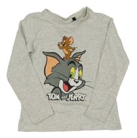 Šedé melírované triko s Tomem a Jerrym