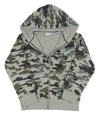 Šedo-khaki-modrá army propínací mikina s kapucí