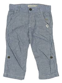 Modro-bílé pruhované lněné roll-up kalhoty zn. H&M