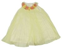 Světležluté šifonové šaty s 3D květy zn. Mothercare