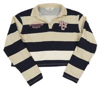 Smetnaovo-tmavomodré pruhované crop mikinotriko s nápisem a límečkem zn. H&M