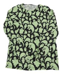 Zeleno-černé vzorované triko s duchy H&M