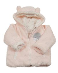 Světlerůžová kožešinová zateplená bunda s obrázkem a kapucí Early Days