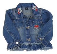 Modrá riflová bunda s třešněmi shein